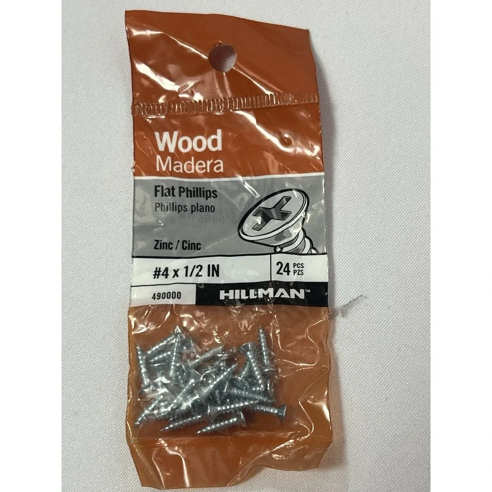 Lot Of 5 Packs (24 Screws) Hillman #4 X 1/2  In‎ Flat Phillips Wood Screws